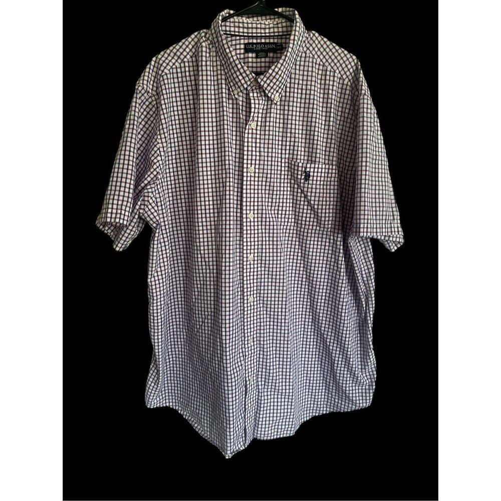 U.S. Polo Assn. Mens Red White Blue Plaid Short Sleeve Button Up Shirt 2XL Tall
